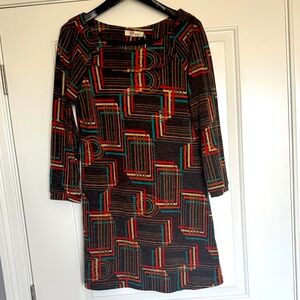 Aryeh Geometric Long Sleeve Dress - Black, Red, Green
